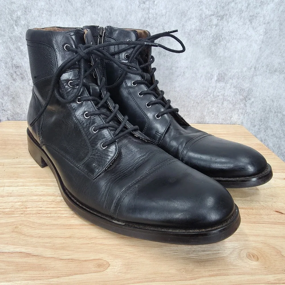 Aldo Boots Mens 12 Black Combat Lace Up Cap Toe Side Zipper Lace Up‎